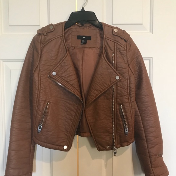 brown leather jacket h&m